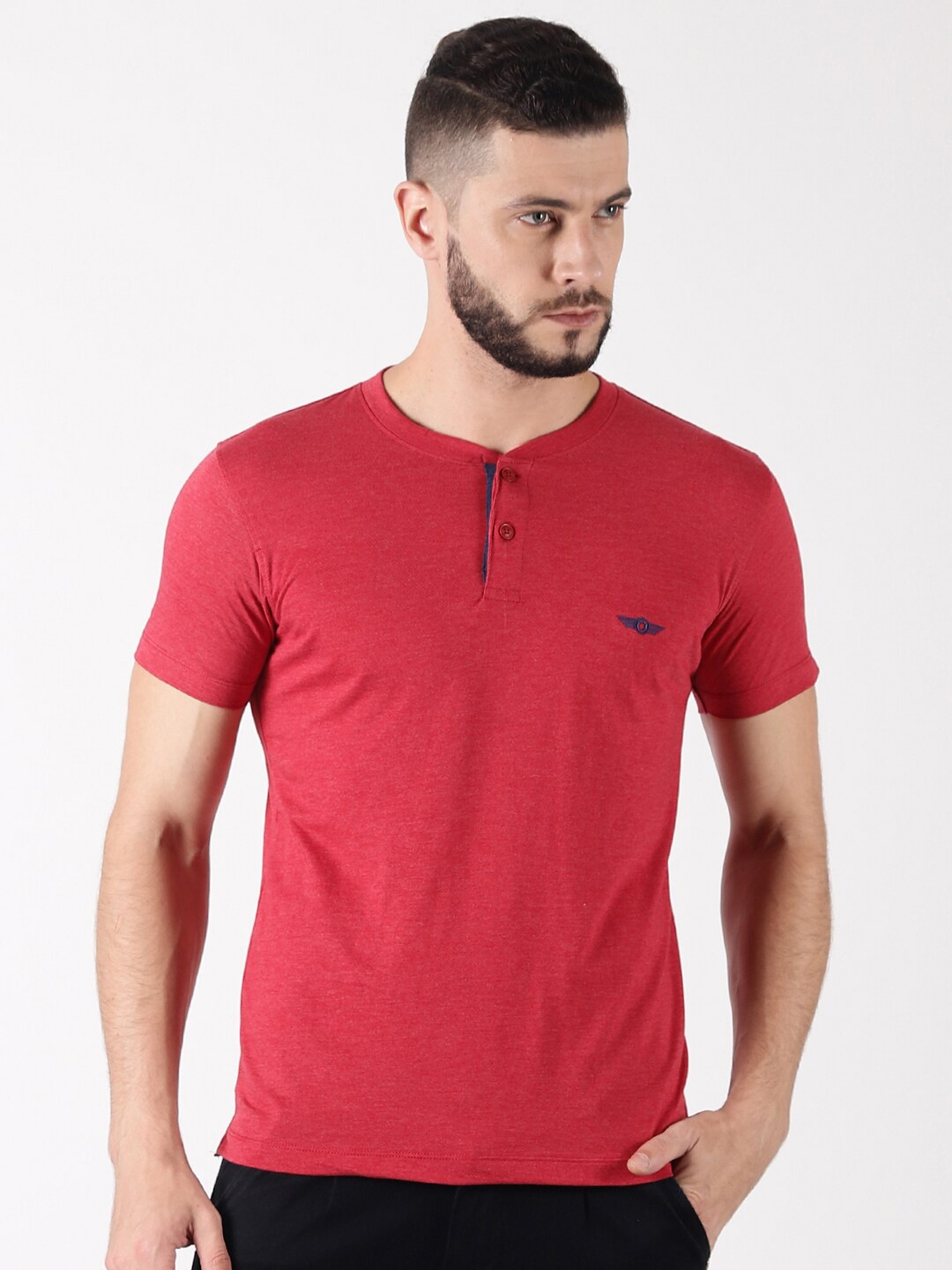 

Force NXT Men Henley Neck Regular Fit Super Combed Cotton T-shirt, Red