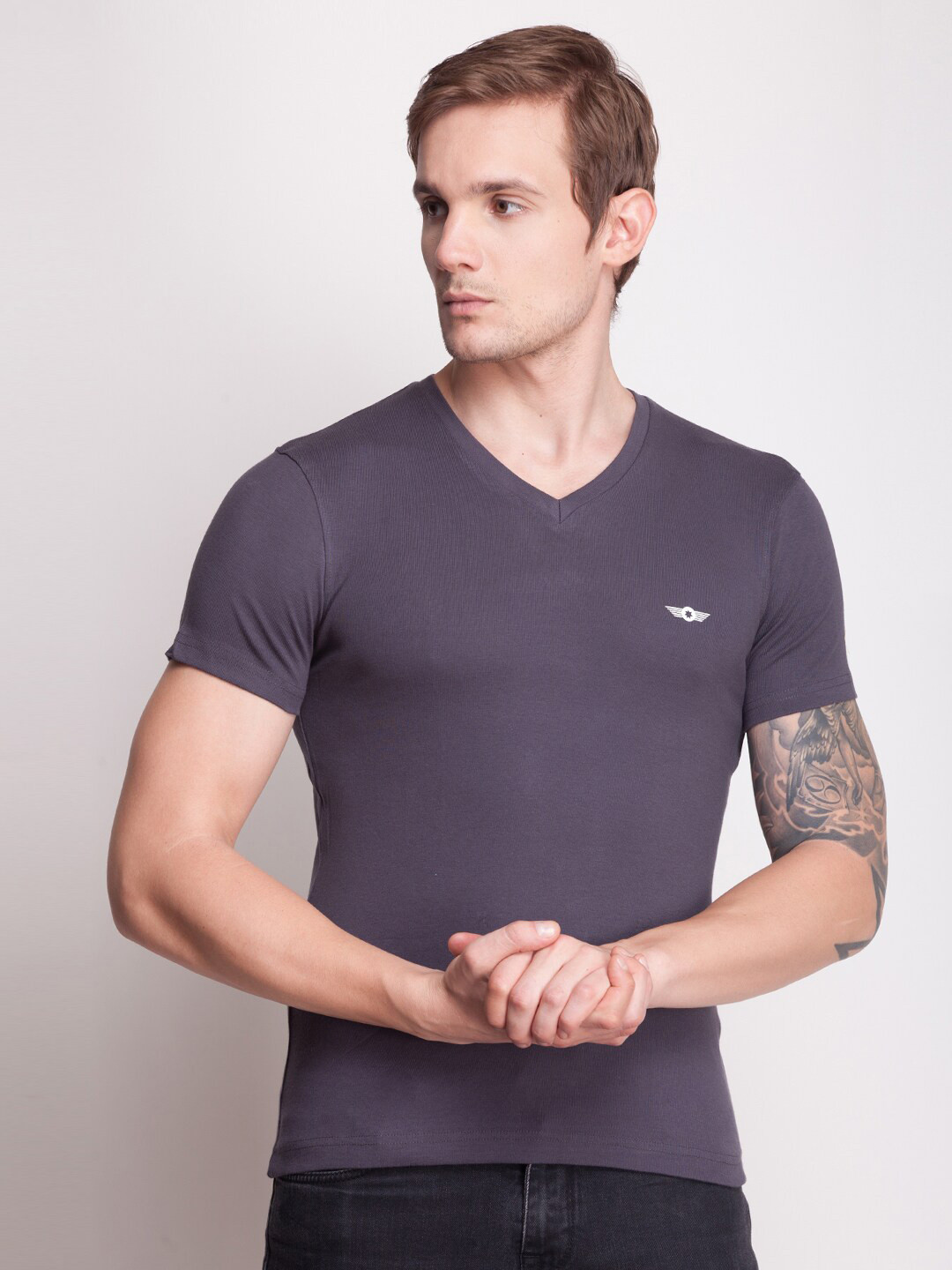 

Force NXT Men Grey V-Neck Cotton T-shirt