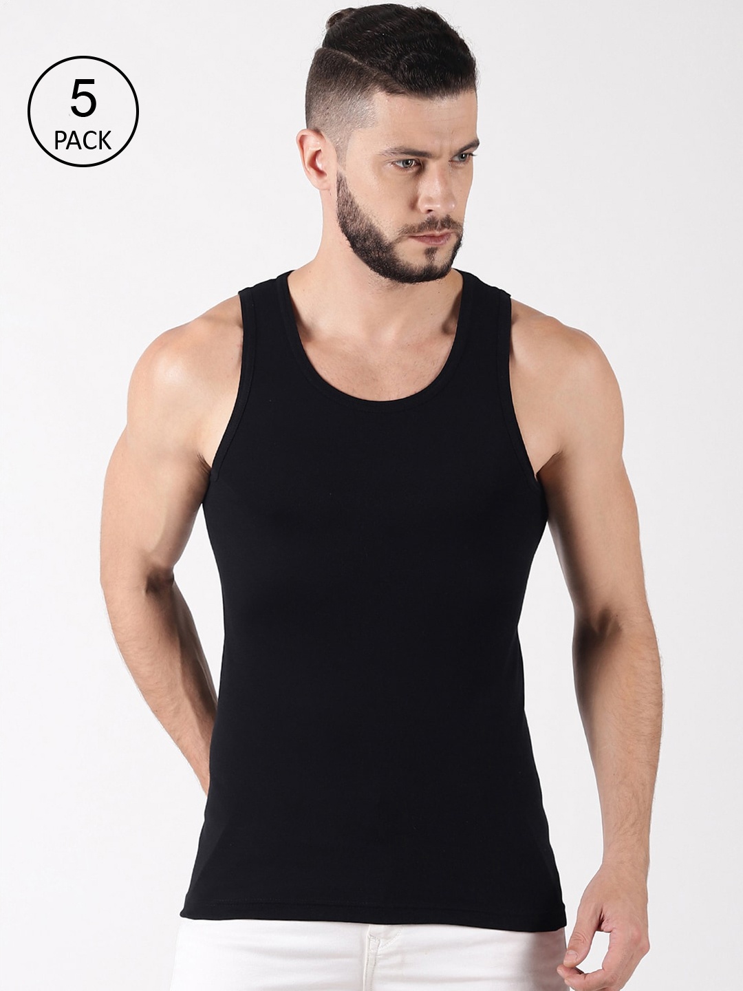 

Force NXT Men Pack of 5 Black Cotton Innerwear Vests - MNFR-237-PO5-BLK
