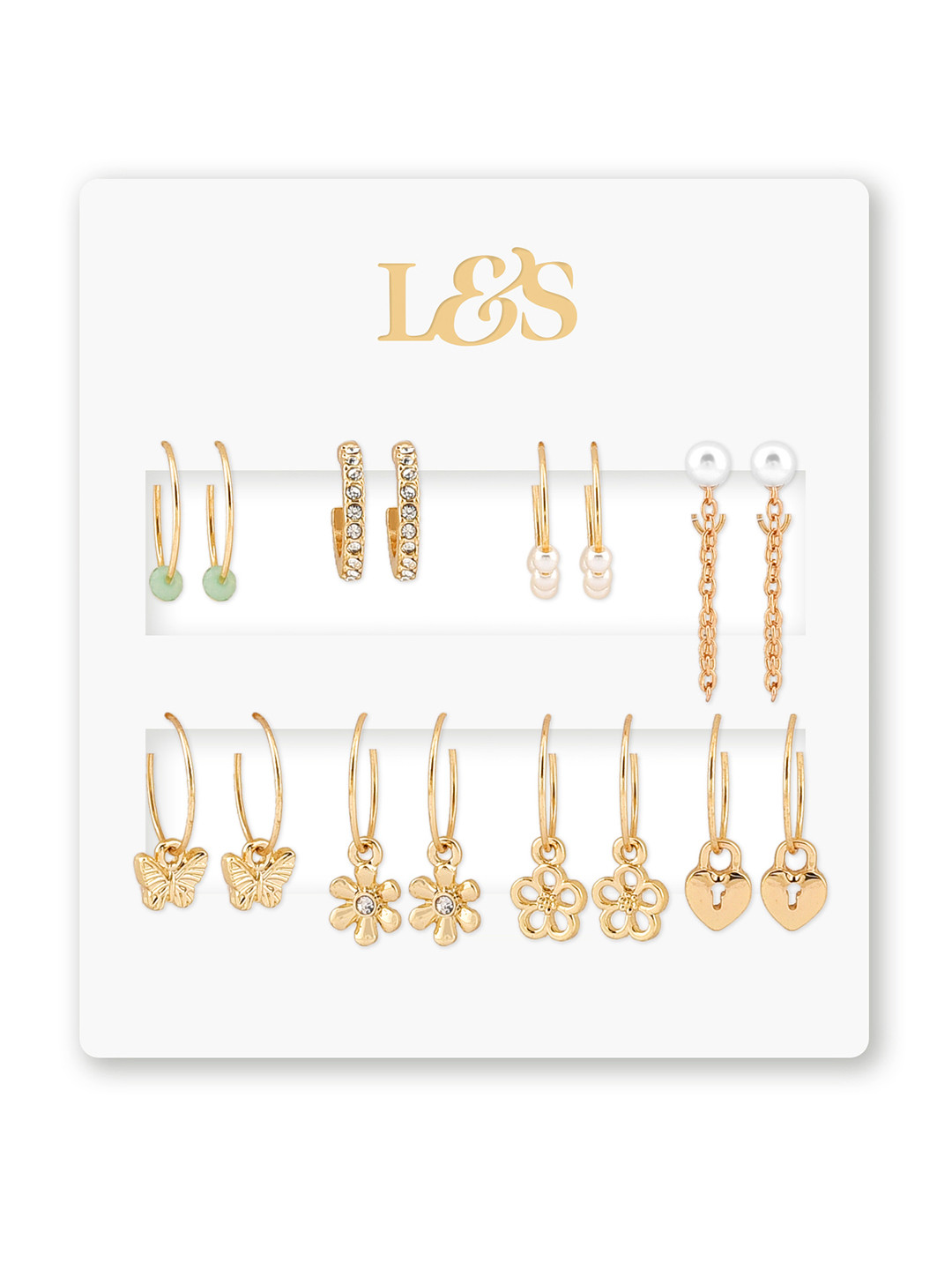 

Lilly & sparkle Gold-Toned Set of 7 Circular Hoop Earrings