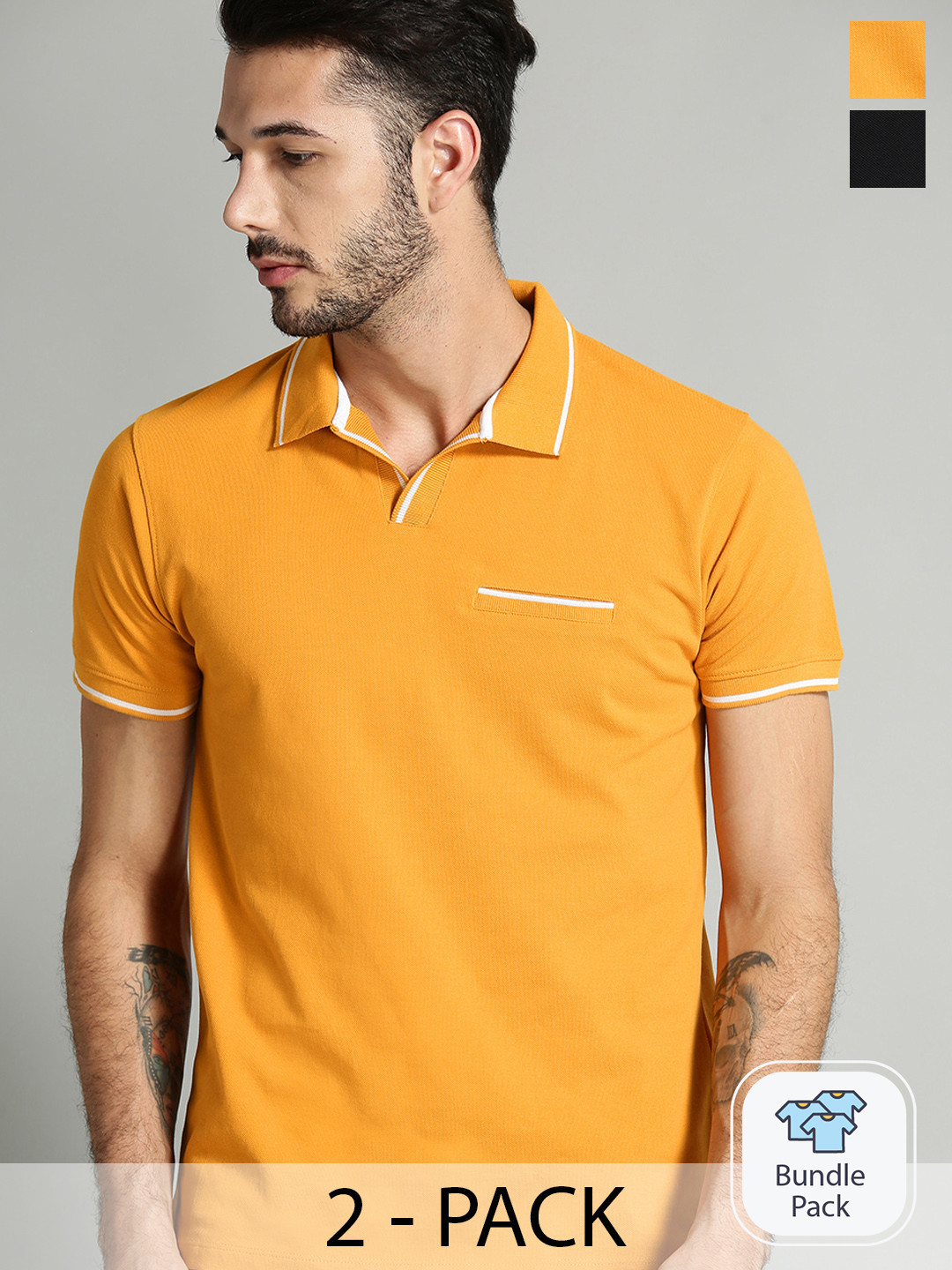 

Roadster Men Pack Of 2 Pure Cotton T-shirts, Mustard