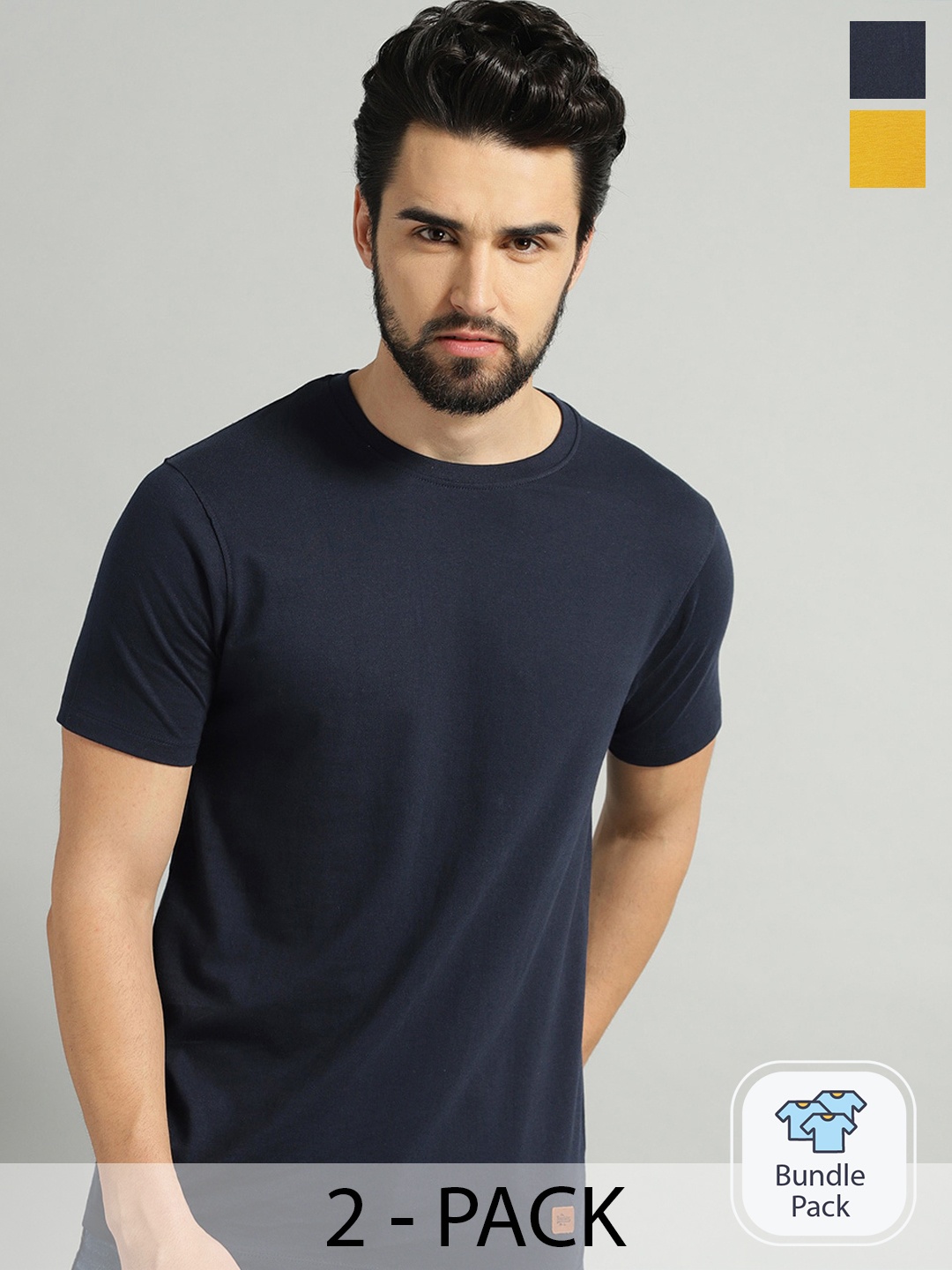 

Roadster Men Pack Of 2 Round Neck T-shirts, Mustard