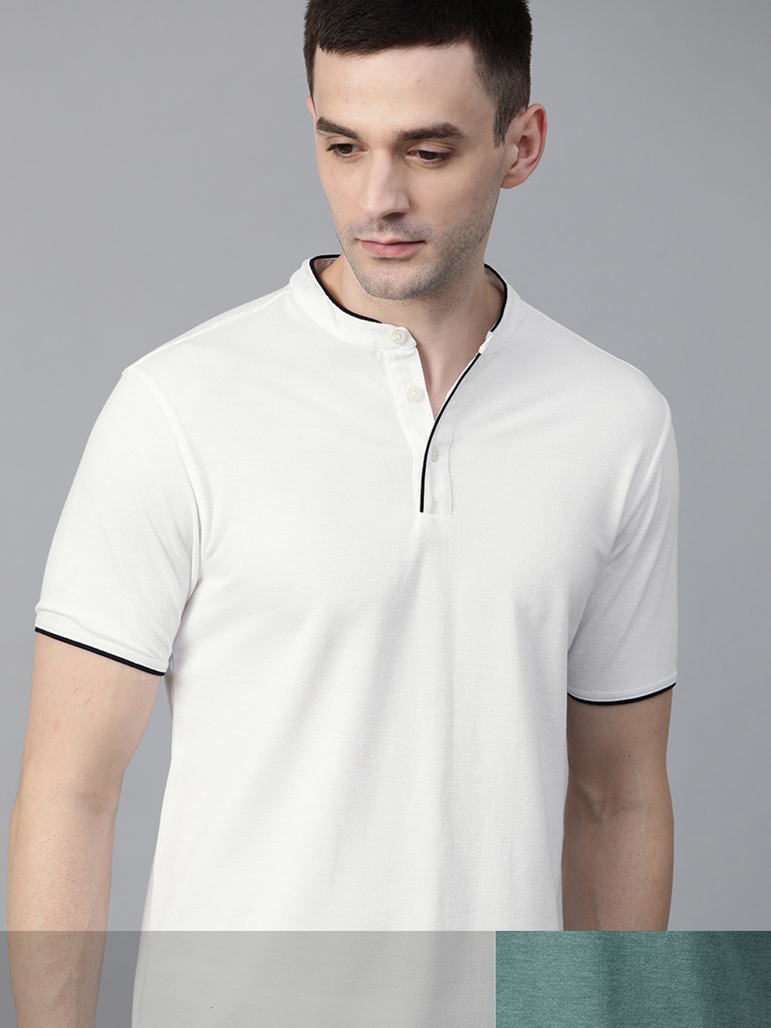 

Roadster Men Pack of Two Solid Mandarin Collar T-shirt, White