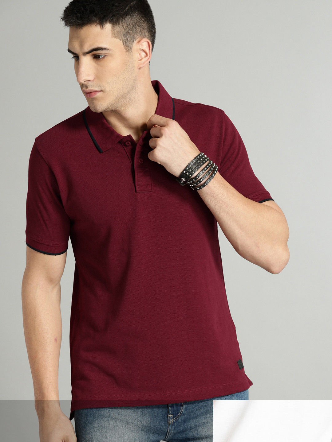 

Roadster Men Pack of Two Solid Polo Collar T-shirt, Maroon