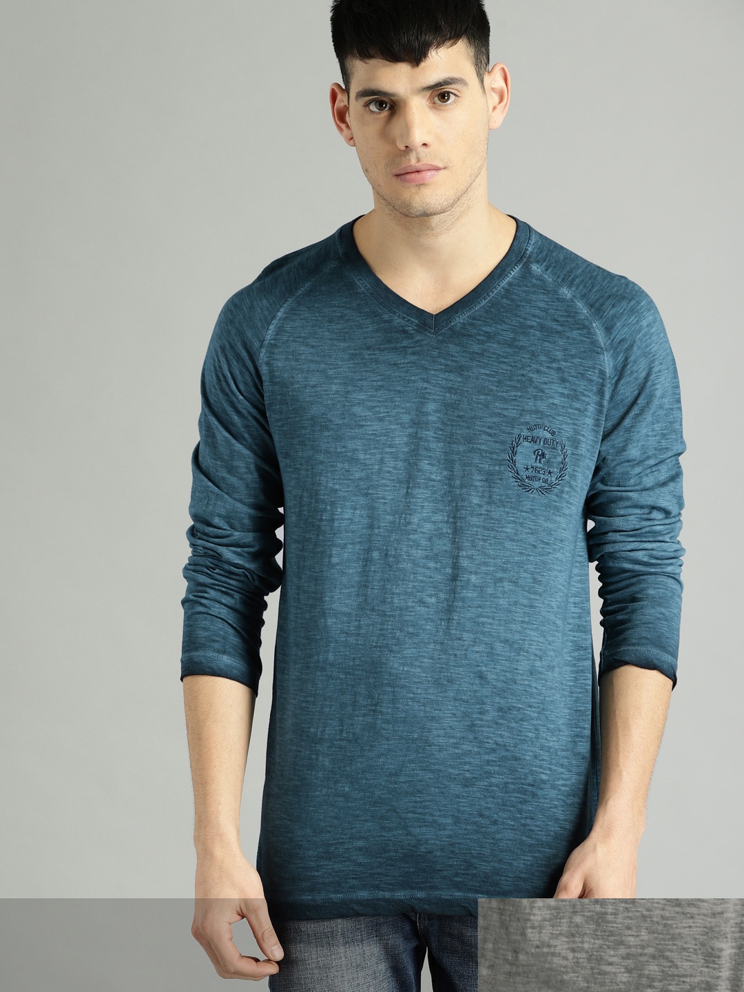 

Roadster Men Pack of Two Dyed V-Neck Pure Cotton T-shirt, Teal