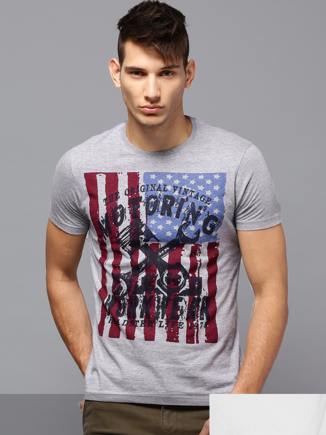 

Roadster Men Pack of 2 Round Neck T-shirt, Grey melange
