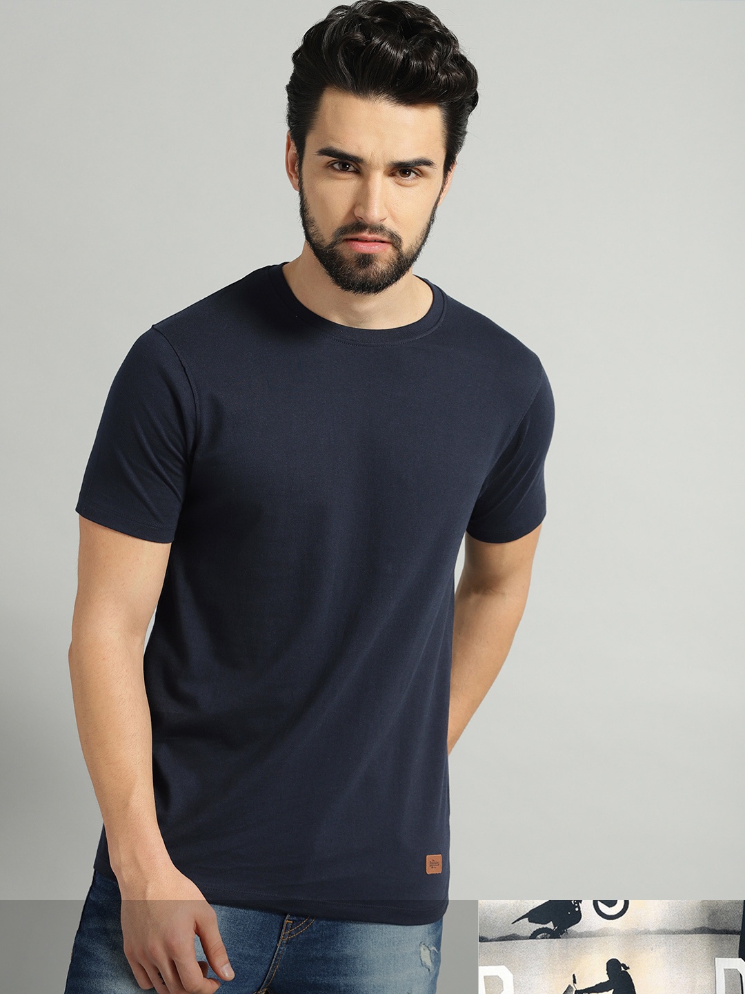 

Roadster Men Pack of 2 Round Neck T-shirt, Navy blue