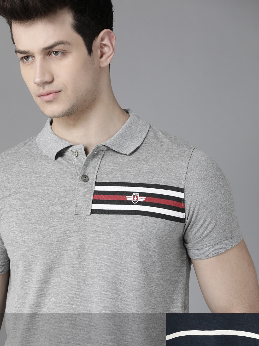

Roadster Men Pack of 2 Polo Collar T-shirts, Grey melange