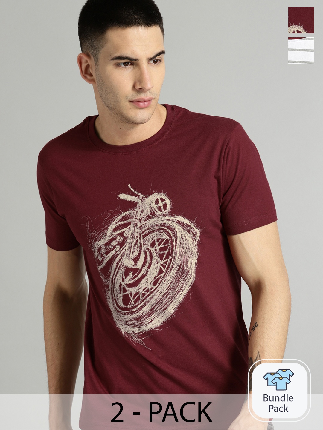 

Roadster Men Pack of 2 Round Neck T-shirts, White