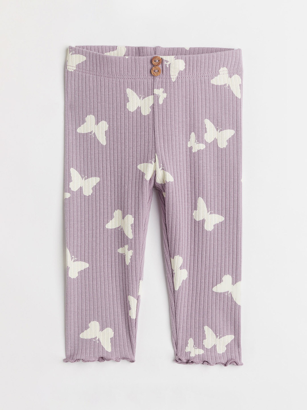

H&M Girls Purple & White Butterfly Printed Ribbed Leggings