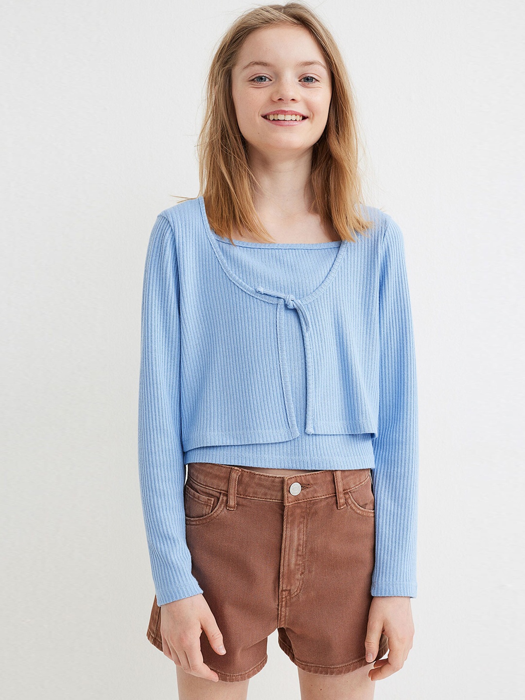 

H&M Girls Brown Relaxed High Cotton Denim Shorts