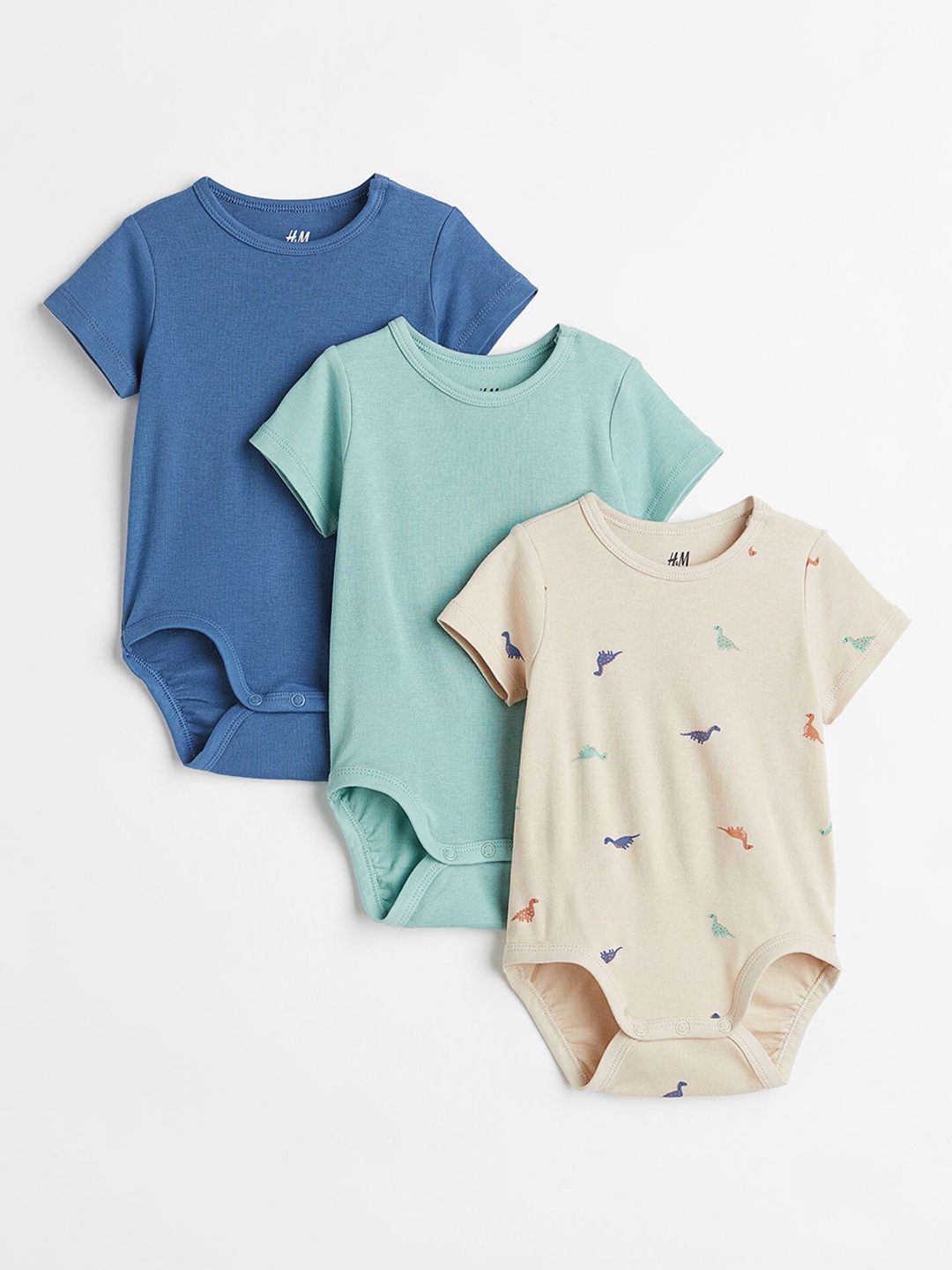 

H&M Girls Pure Cotton 3-Pack Short-Sleeved Bodysuits, Beige