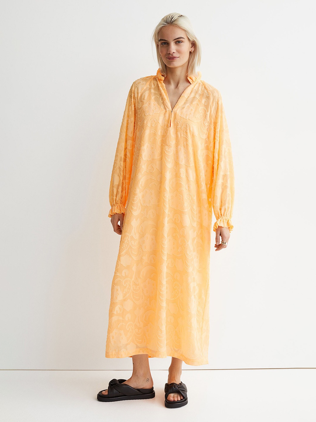 

H&M Women Orange Coloured Balloon Sleeved Dress