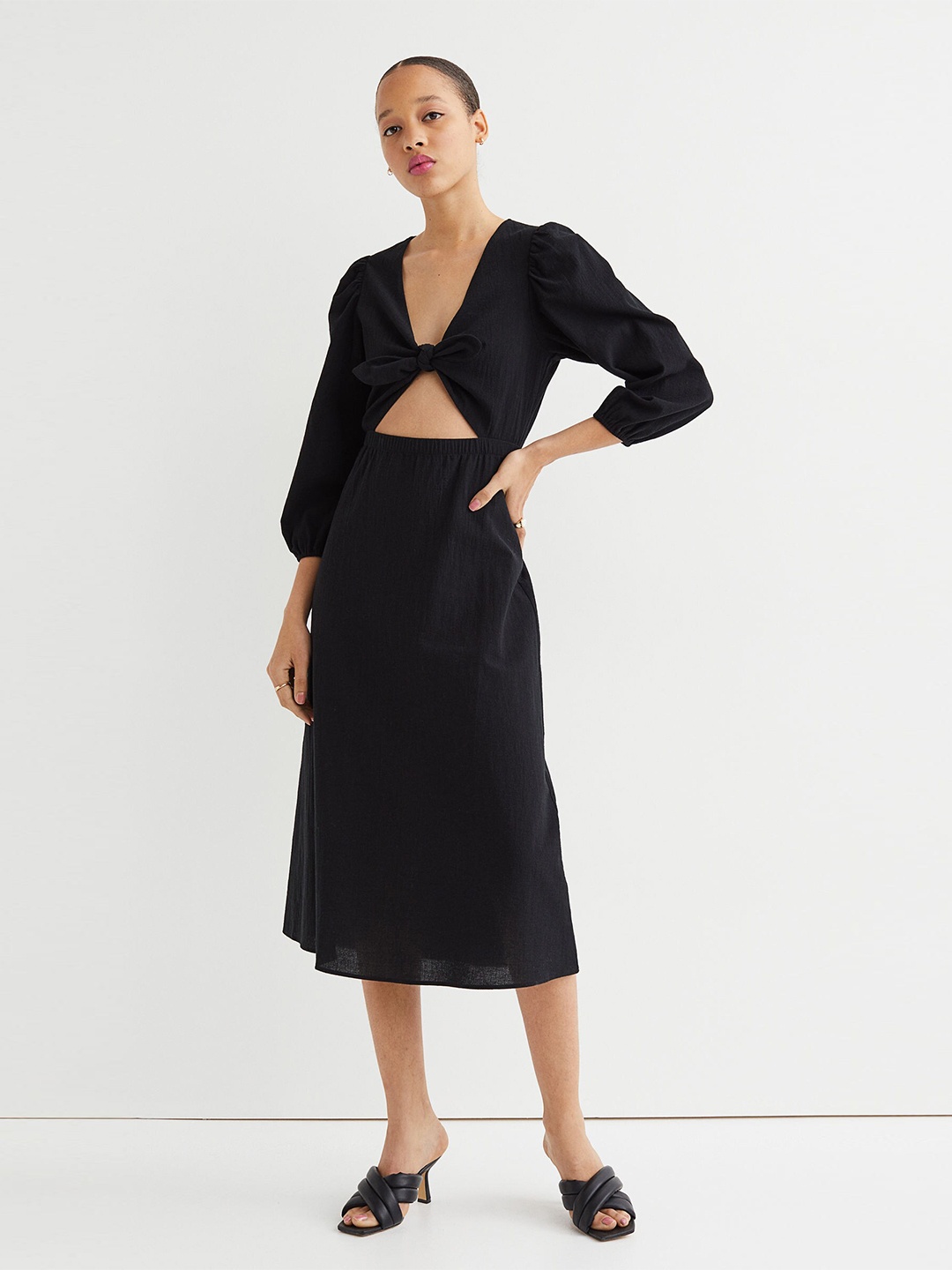 

H&M Women Black Cut-Out Cotton Dress