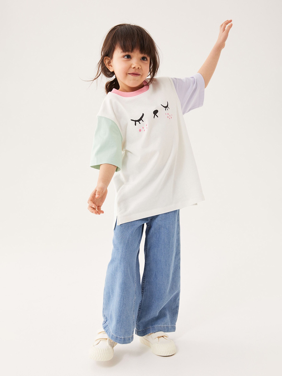 

H&M Girls White Printed T-shirt, Multi