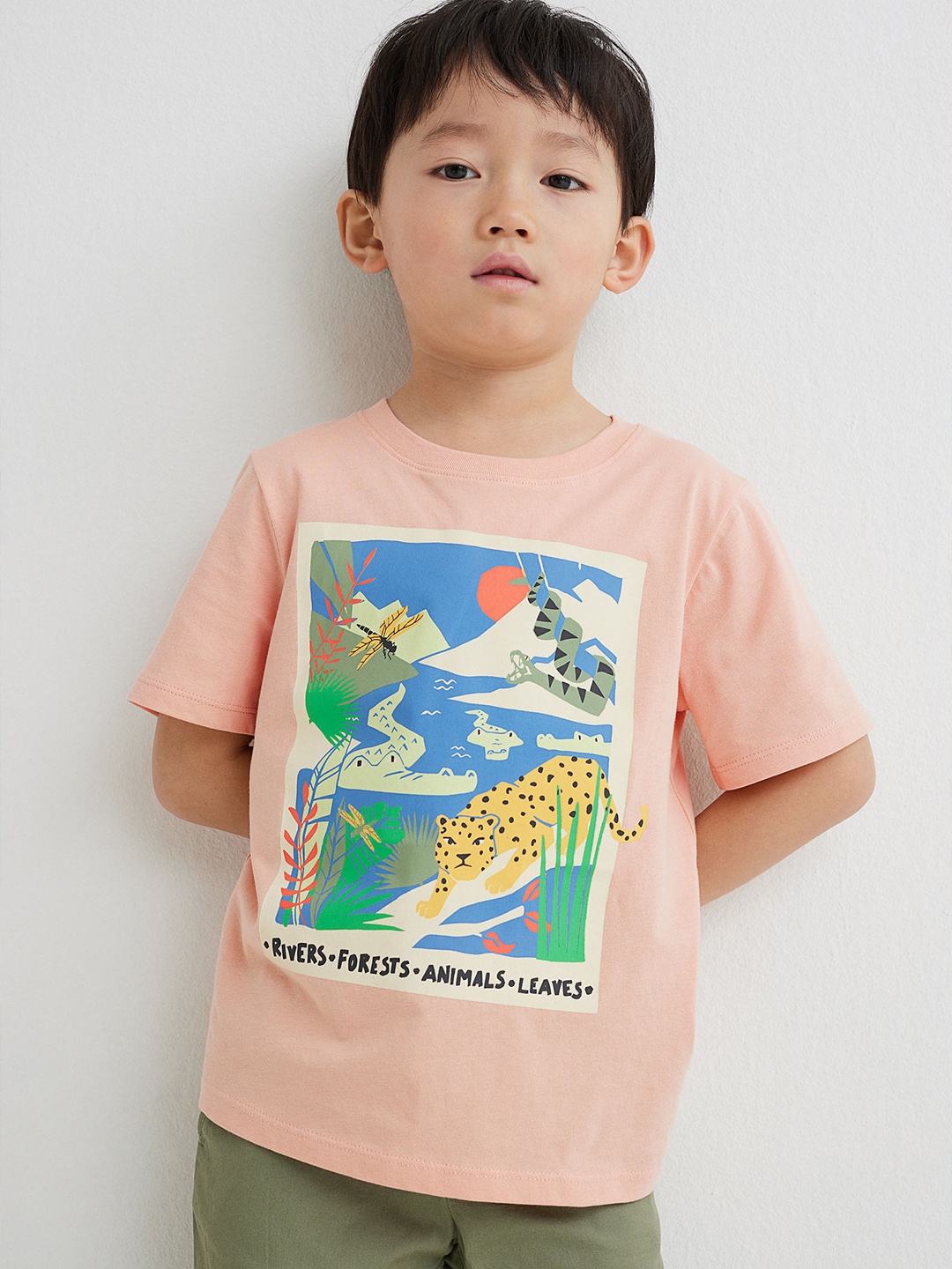 

H&M Boys Peach-Coloured Pure Cotton Printed T-Shirt