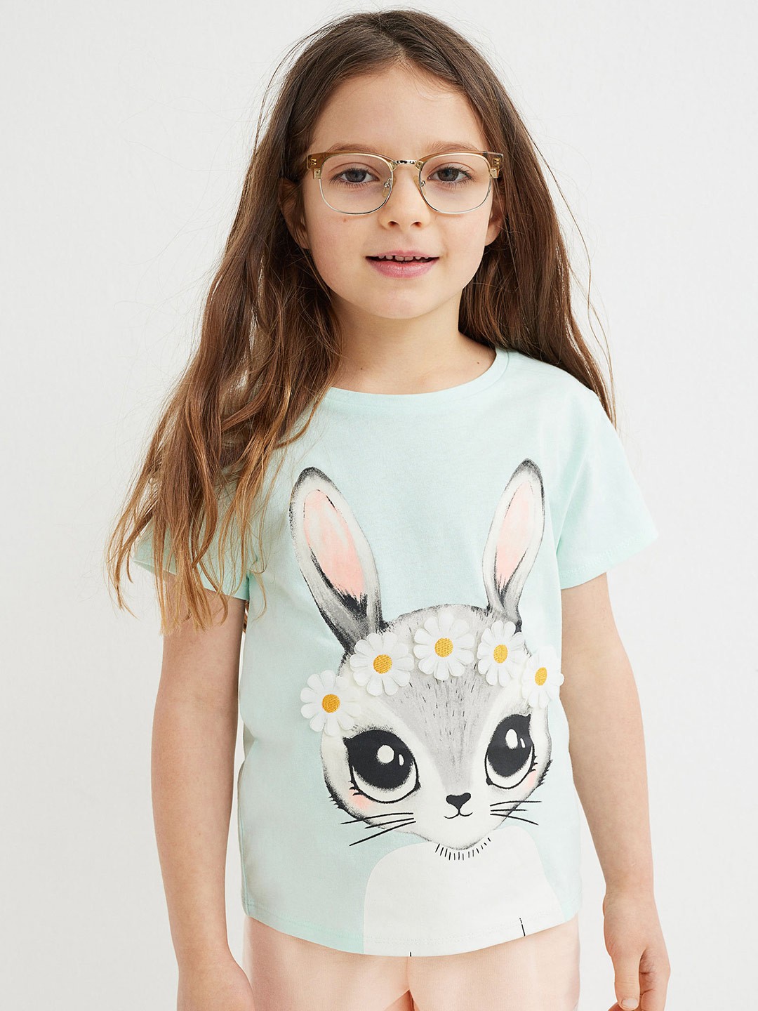 

H&M Girls Turquoise Blue Interactive-Motif Top