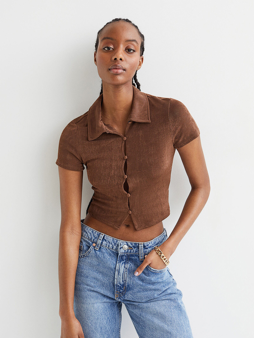 

H&M Women Brown Cropped Top