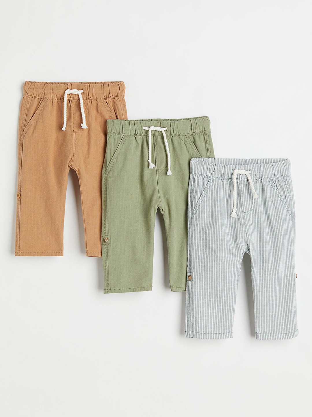 

H&M Boys 3-Pack Cotton Roll-Up Trousers, Brown