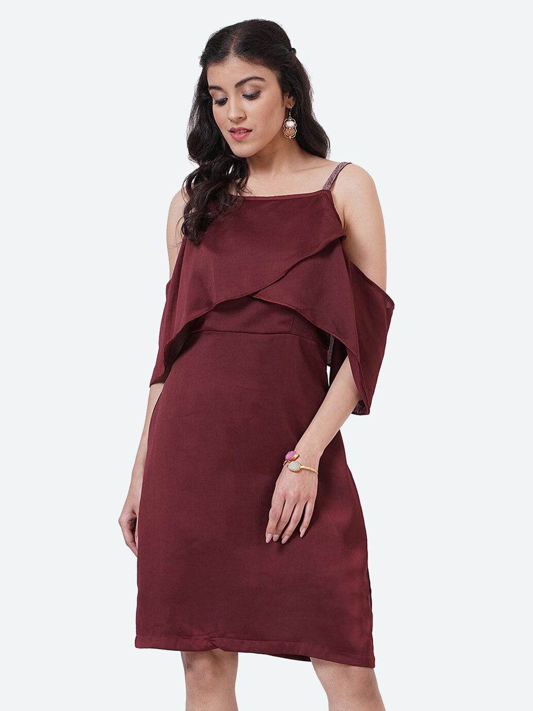 

SHECZZAR Maroon Solid Blouson Dress