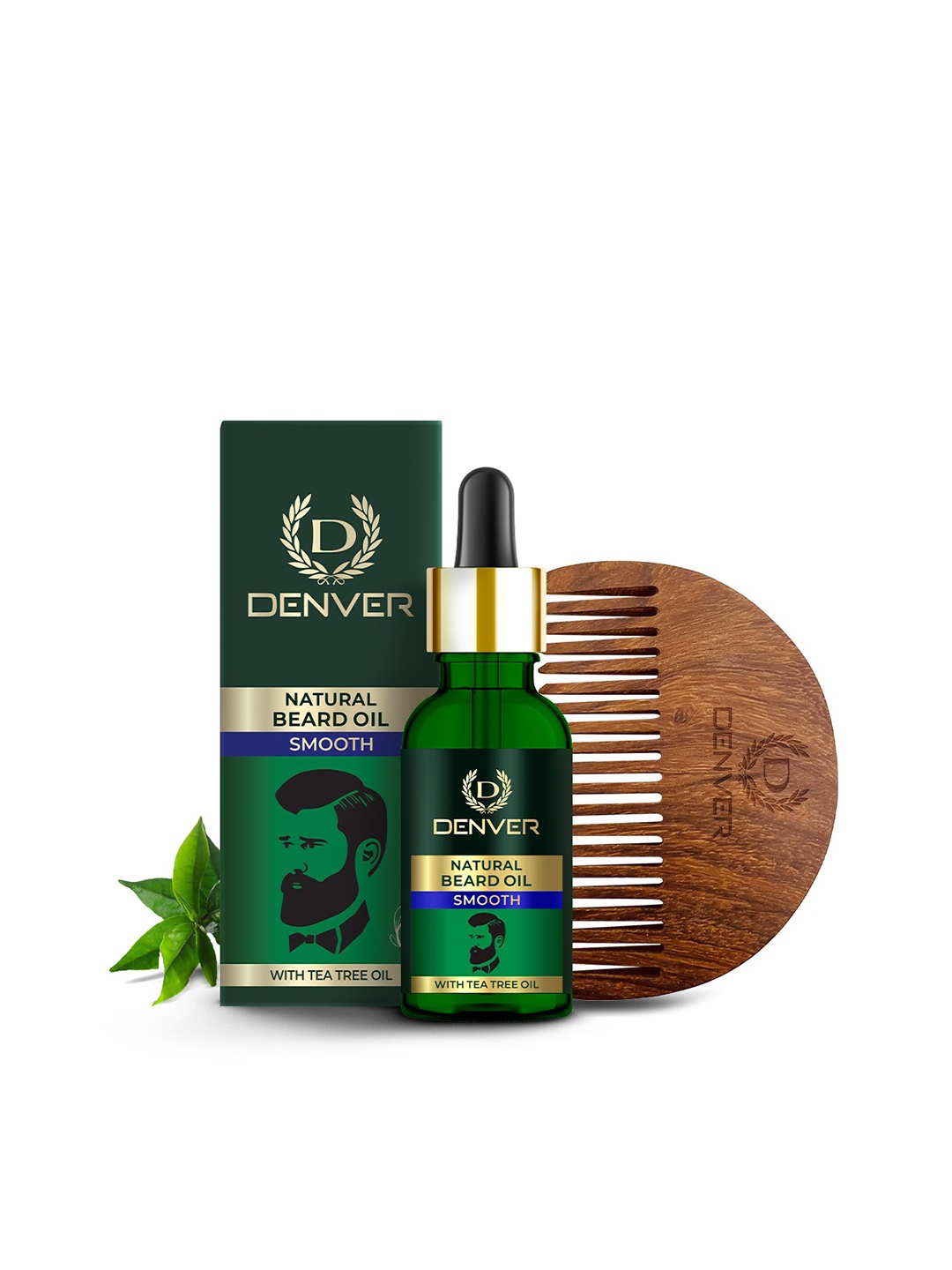 

Denver Men Smooth Natural Tea Tree Beard Oil 30ml with Wooden Comb, Green