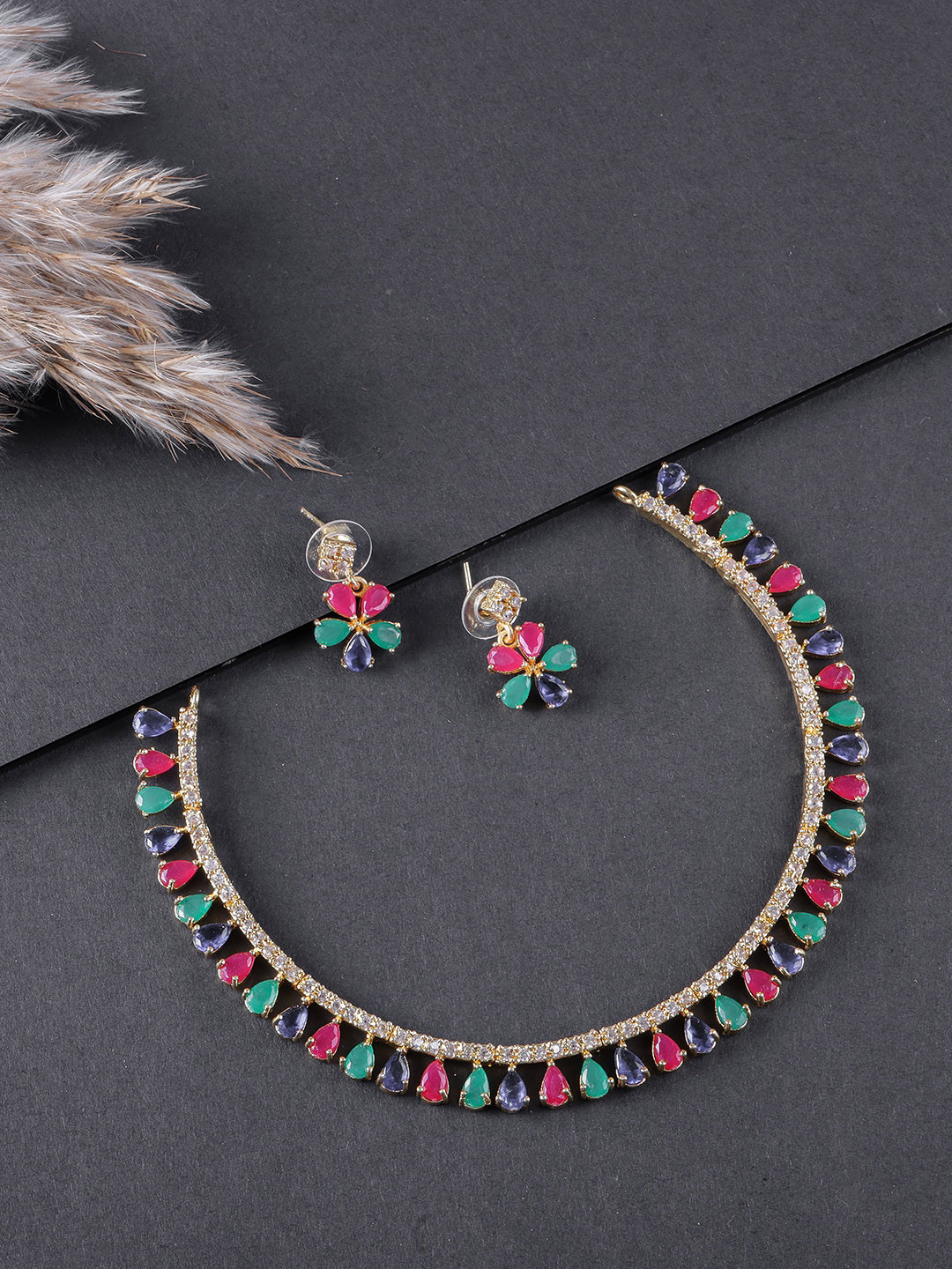 

Brandsoon Gold-Plated White AD-Studded Jewellery Set