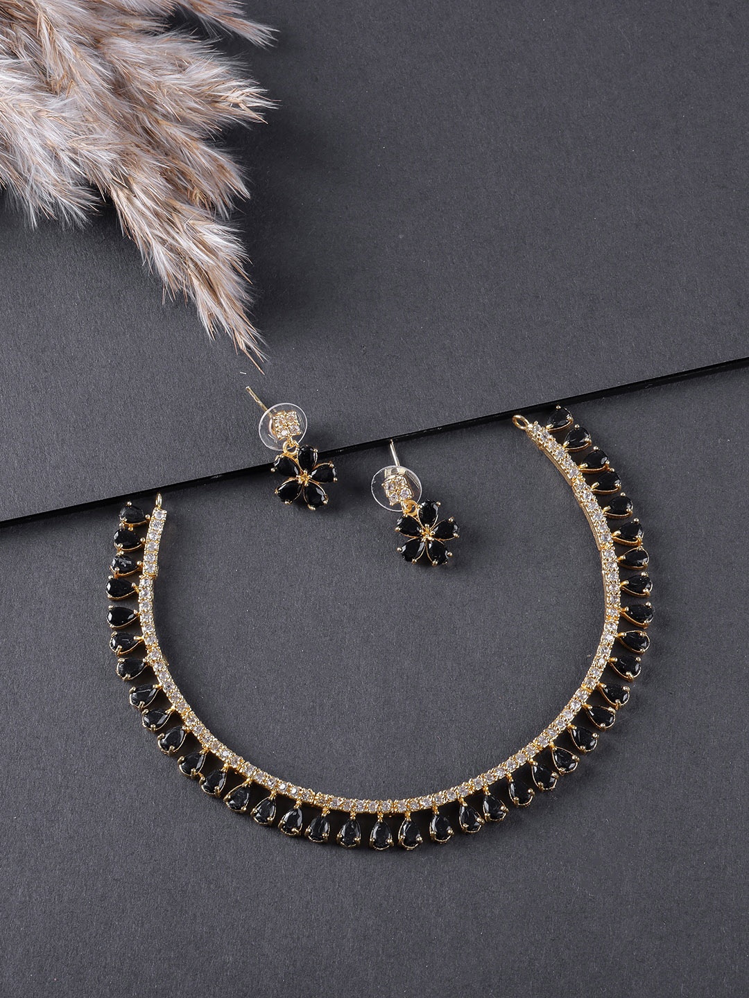 

Brandsoon Gold-Plated Black & White AD Stone-Studded Jewellery Set