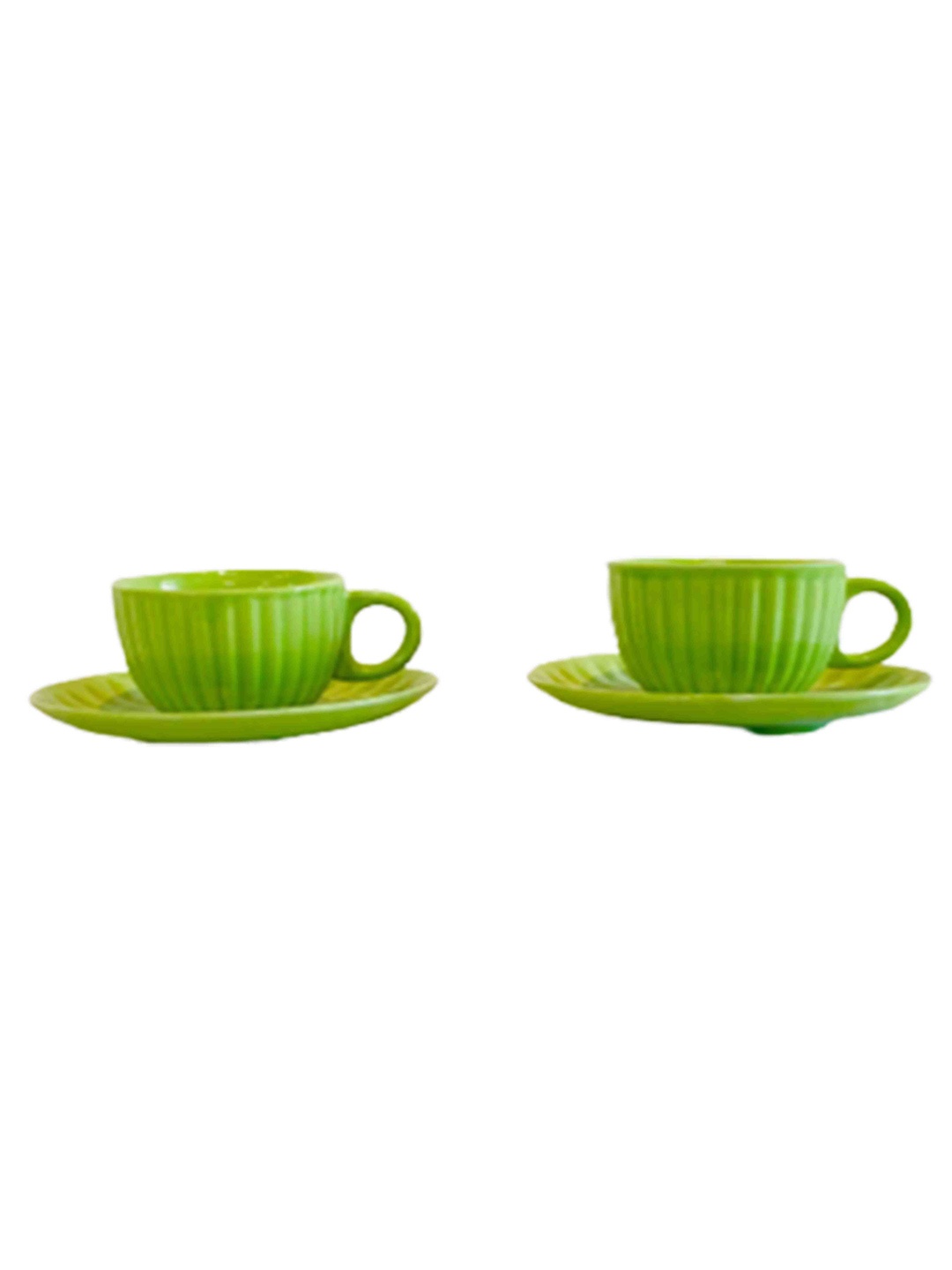 

Folkstorys Green Set Of 2 Ceramic Glossy Cups and Saucers 300 ml Each