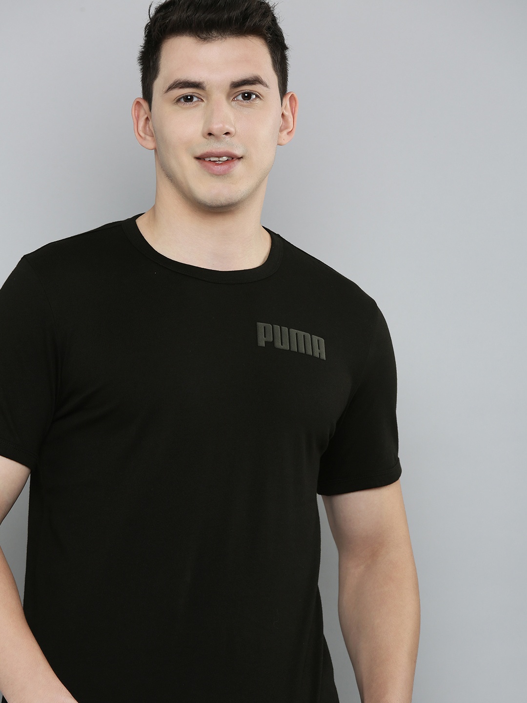 

Puma Men Black Brand Logo Printed Pure Cotton Sports T-shirt
