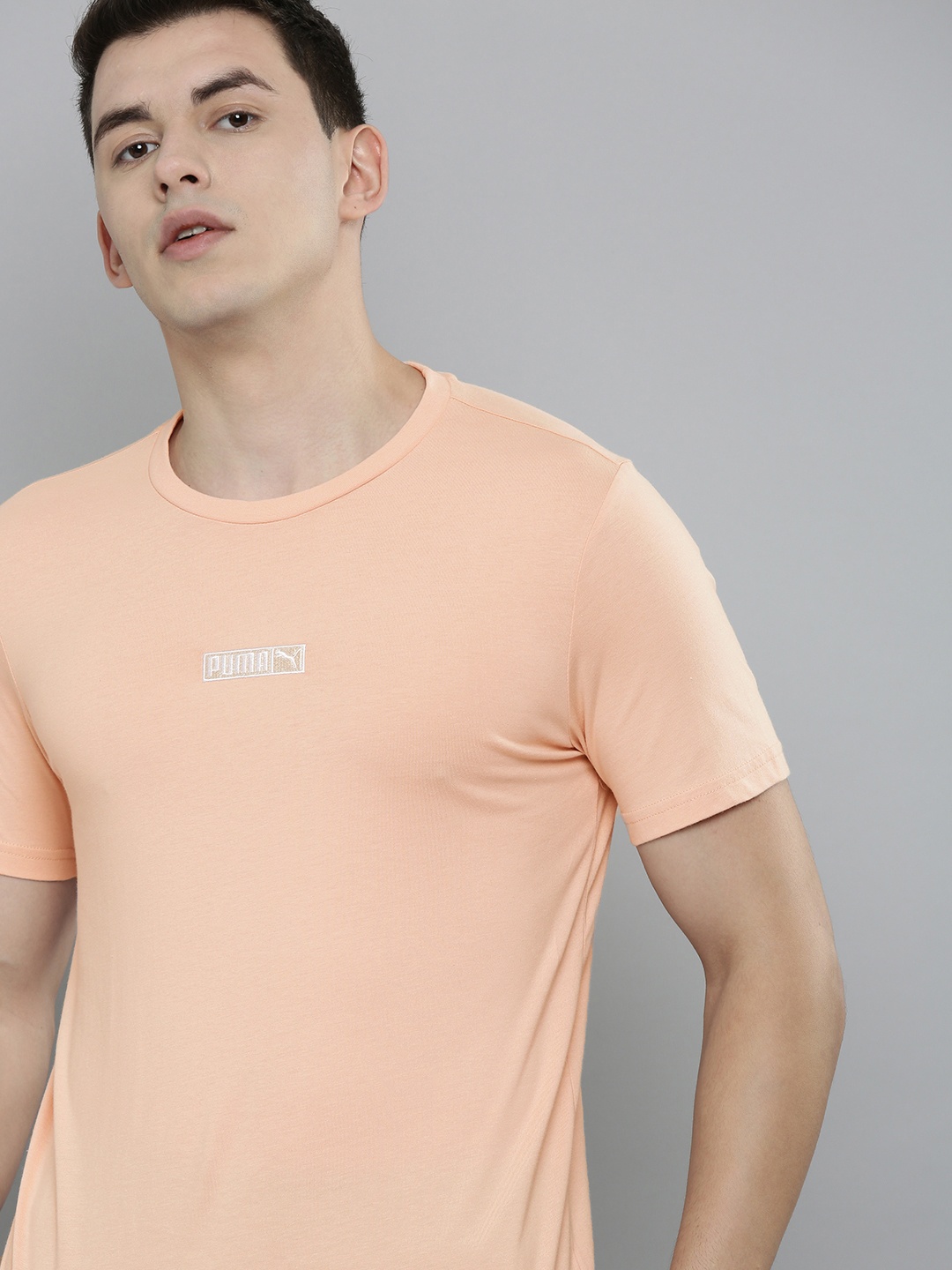 

Puma Men Light Pink Brand Logo Printed Pure Cotton Sports T-shirt
