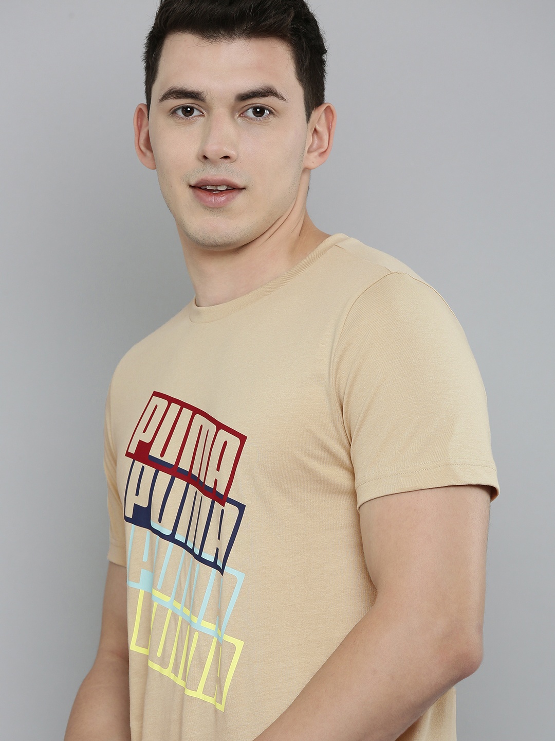 

Puma Men Beige & Red Brand Logo Printed Slim Fit Pure Cotton T-shirt