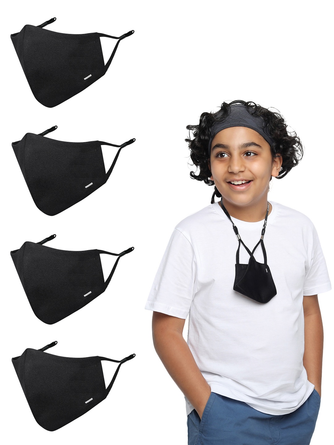 

MASQ Kids 4 Pcs 4 Ply Cotton Outdoor Masks, Black