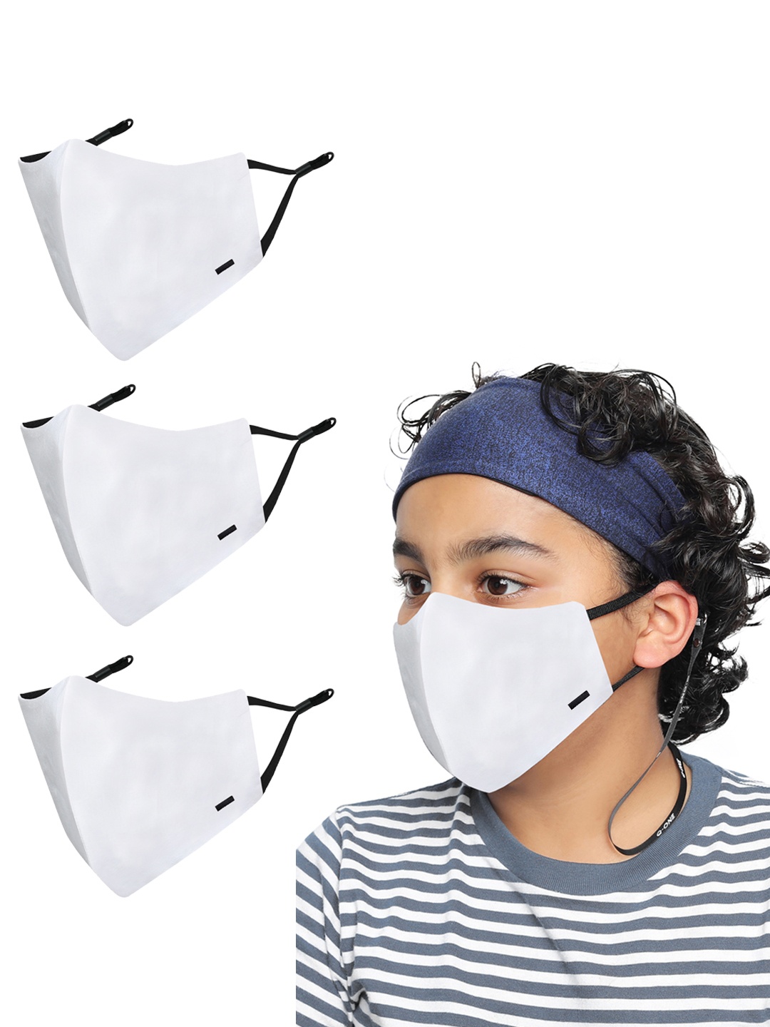 

MASQ Kids Pack Of 3 Solid 4-Ply Reusable Cotton Cloth Masks, White