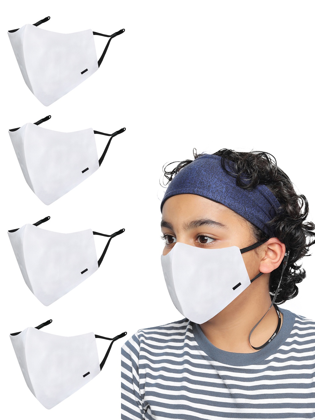 

MASQ Kids Pack Of 4 Solid 4-Ply Cotton Reusable Outdoor Cloth Masks, White