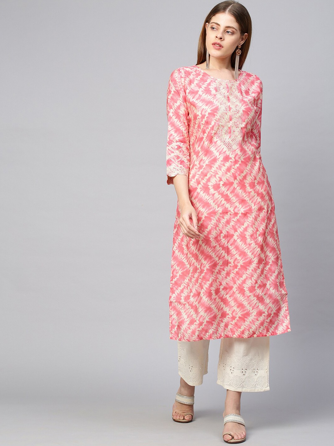 

FASHOR Women Peach-Coloured & Off White Printed Kurta