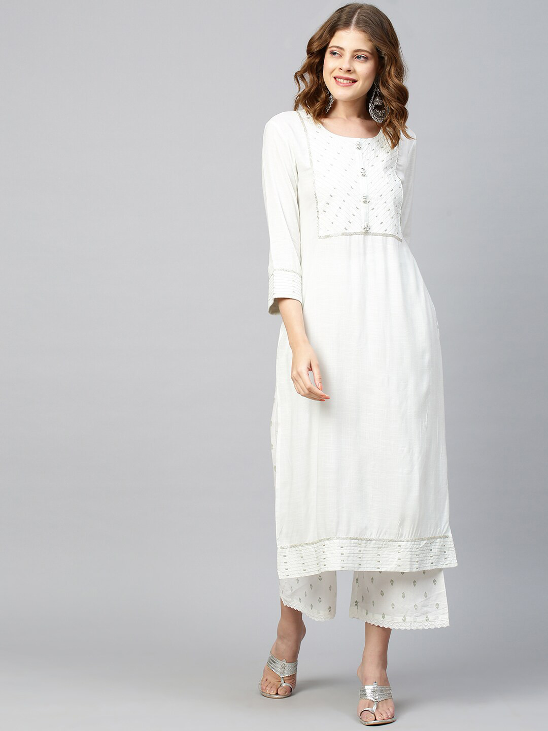 

FASHOR Women White Embroidered Kurta