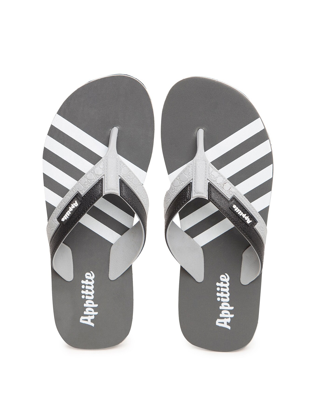 

APPITITE Men Grey & White Striped Rubber Thong Flip-Flops