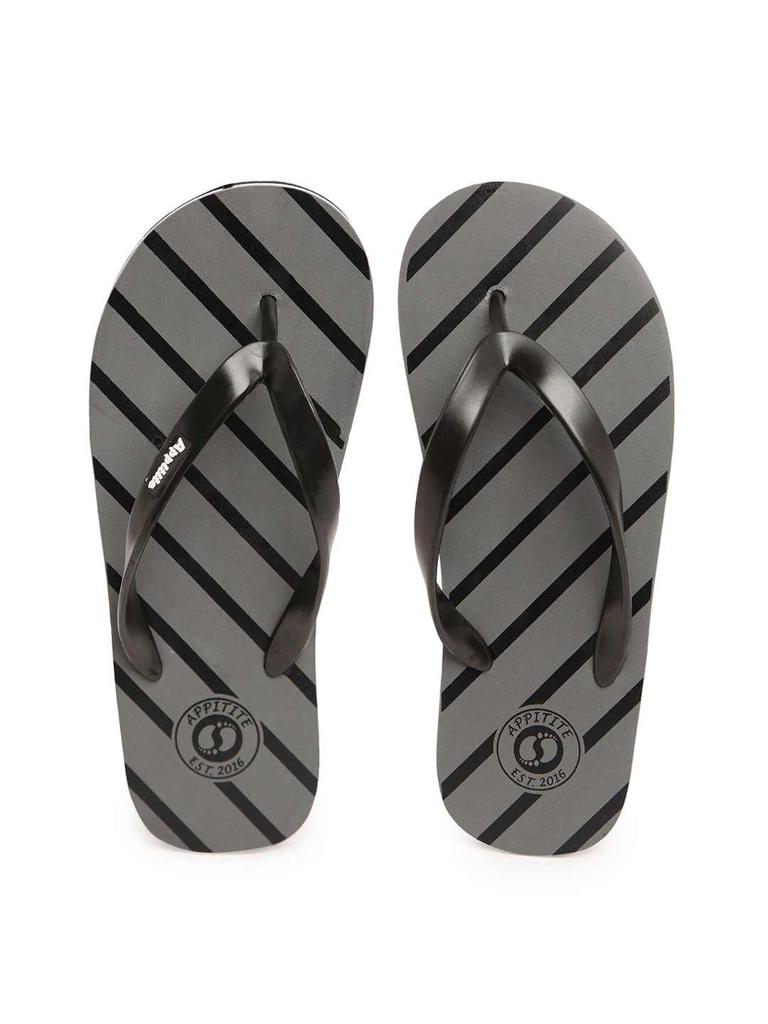 

APPITITE Men Grey & Black Striped Rubber Thong Flip-Flops