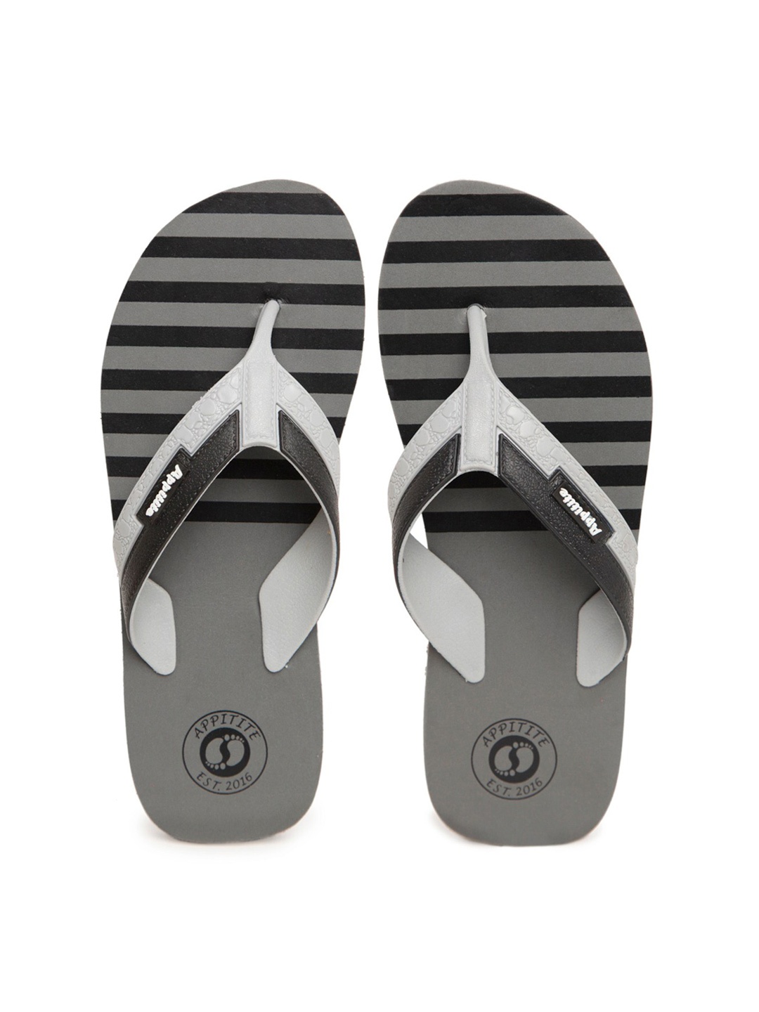 

APPITITE Men Grey & Black Striped Rubber Thong Flip-Flops