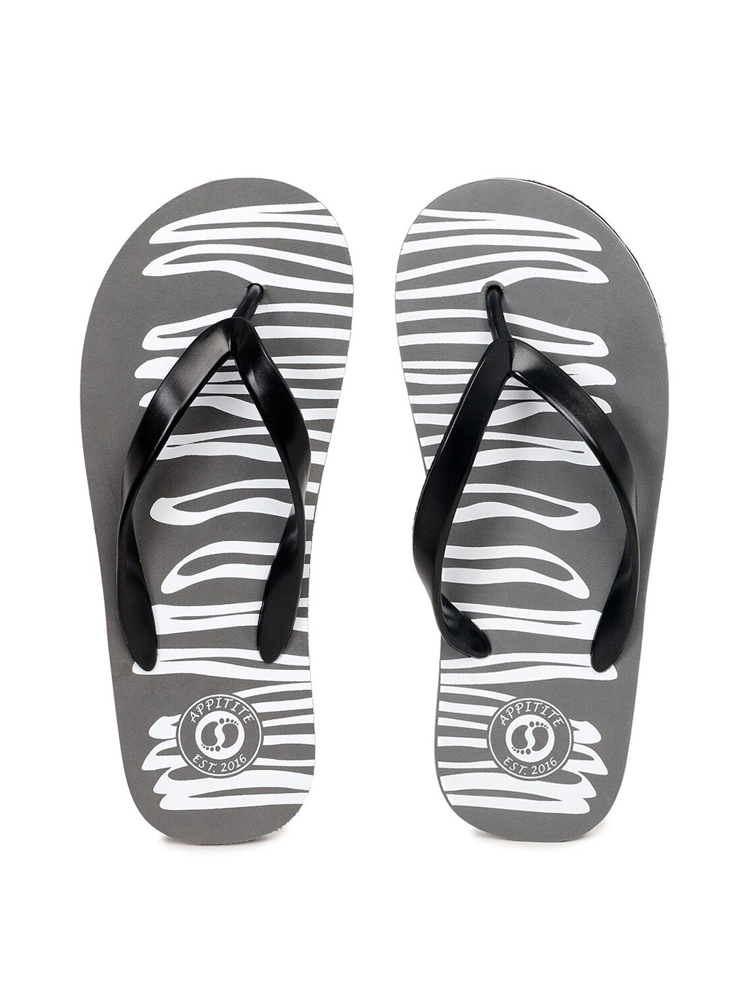 

APPITITE Men Grey & White Printed Rubber Thong Flip-Flops