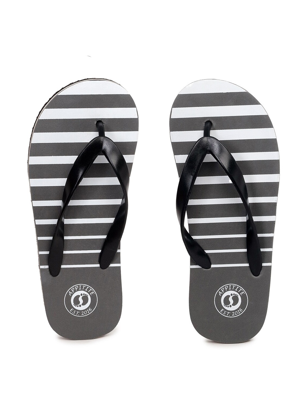 

APPITITE Men Grey & White Striped Rubber Thong Flip-Flops