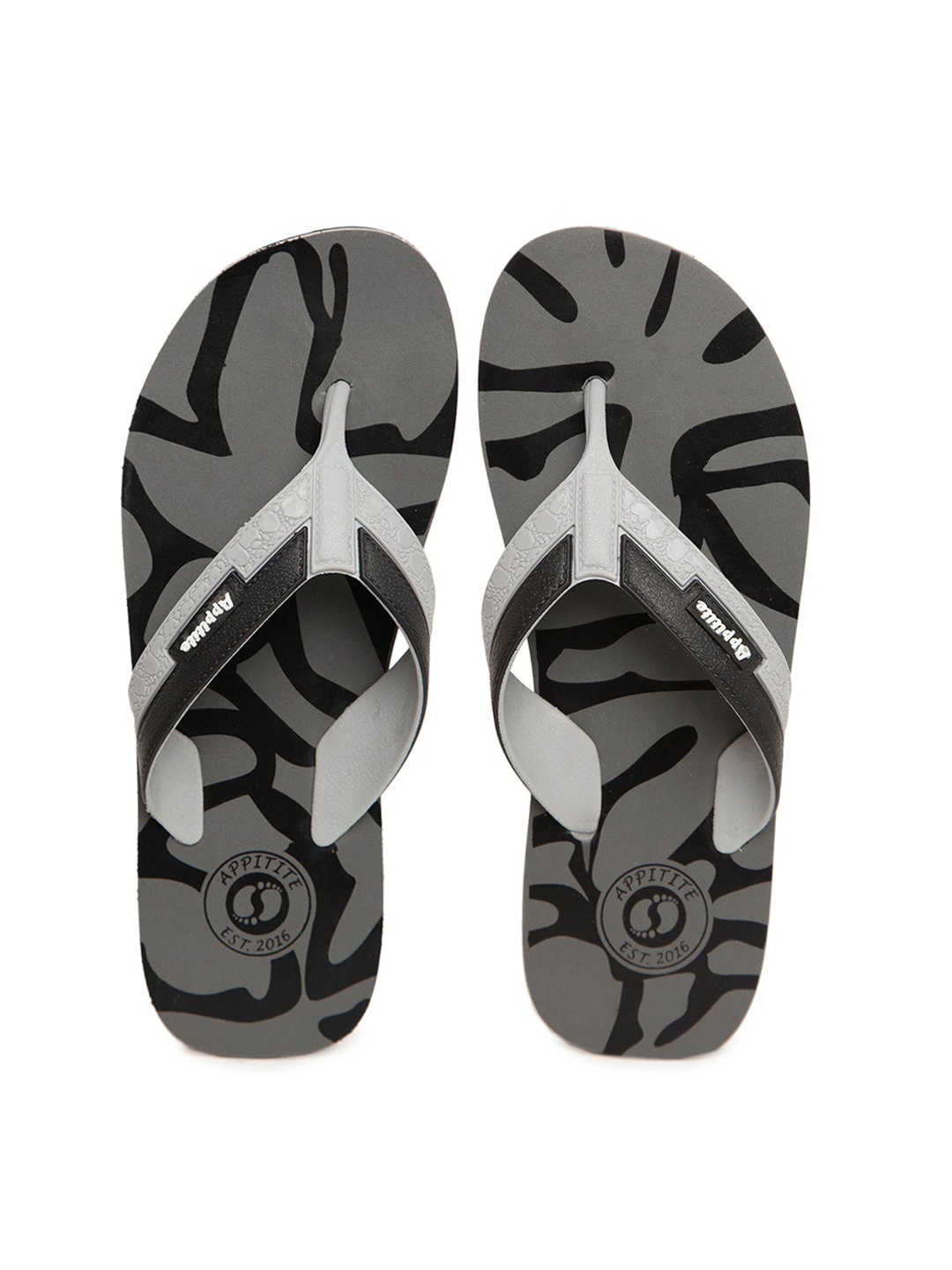 

APPITITE Men Grey & Black Printed Thong Flip-Flops