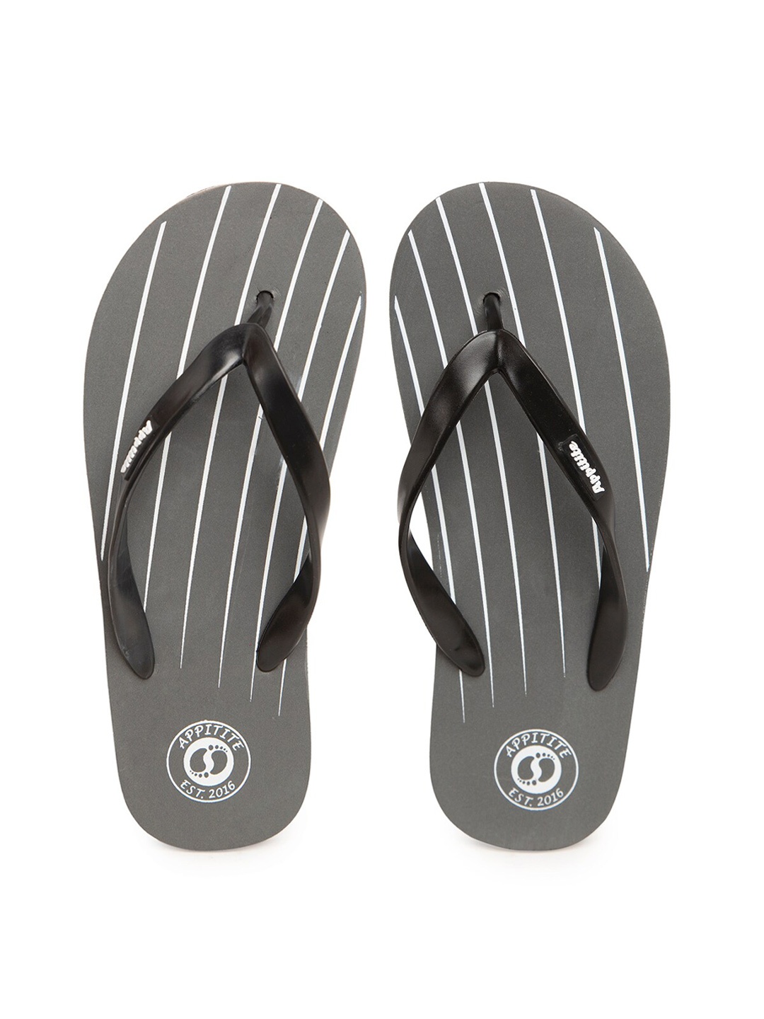 

APPITITE Men Grey & White Striped Rubber Thong Flip-Flops