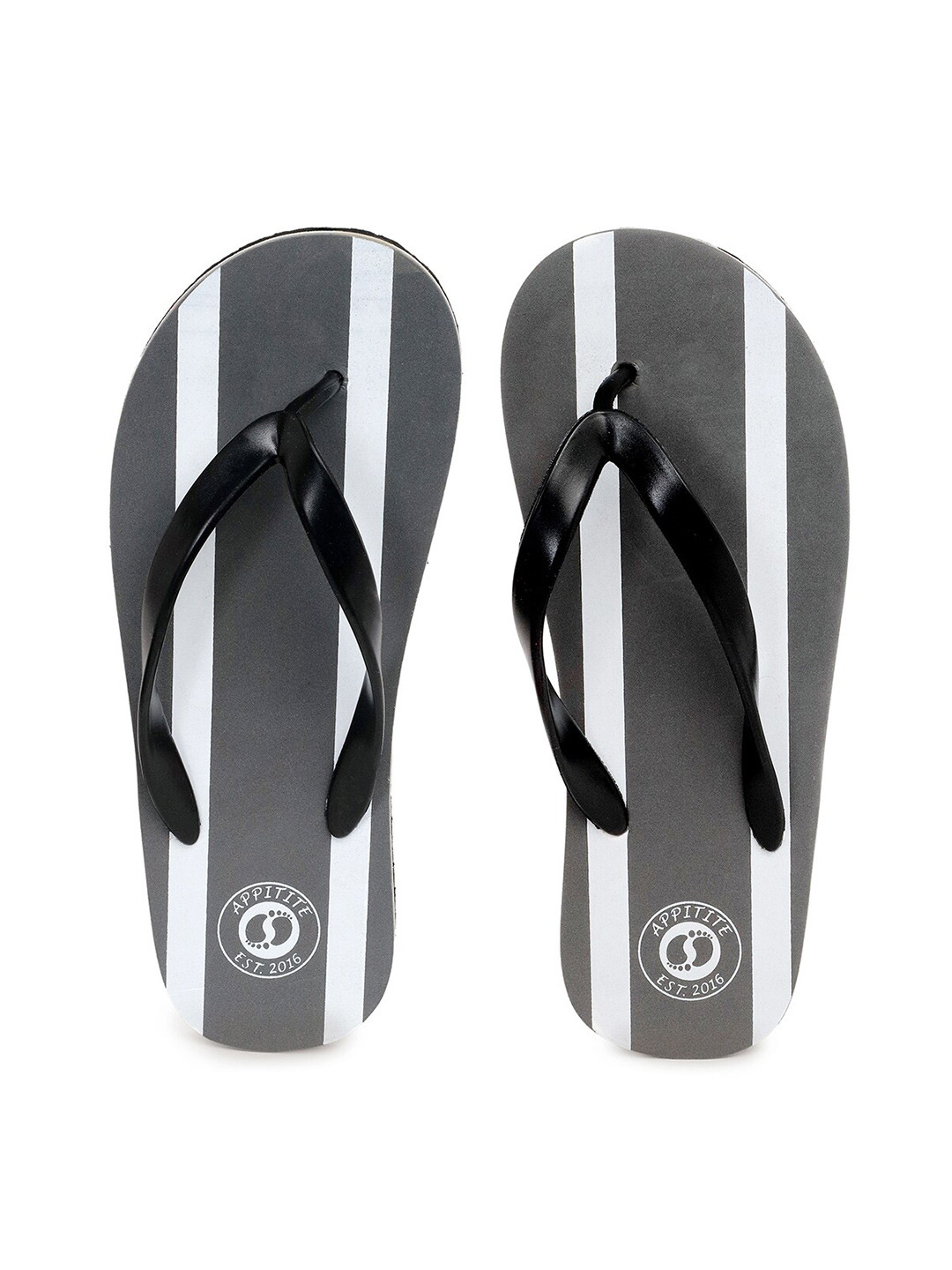 

APPITITE Men Grey & White Striped Rubber Thong Flip-Flops