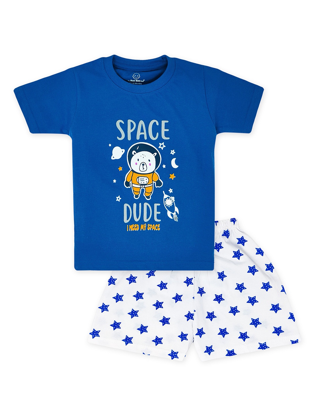 

The Boo Club Kids Printed Pure Cotton T-shirt with Shorts, Blue