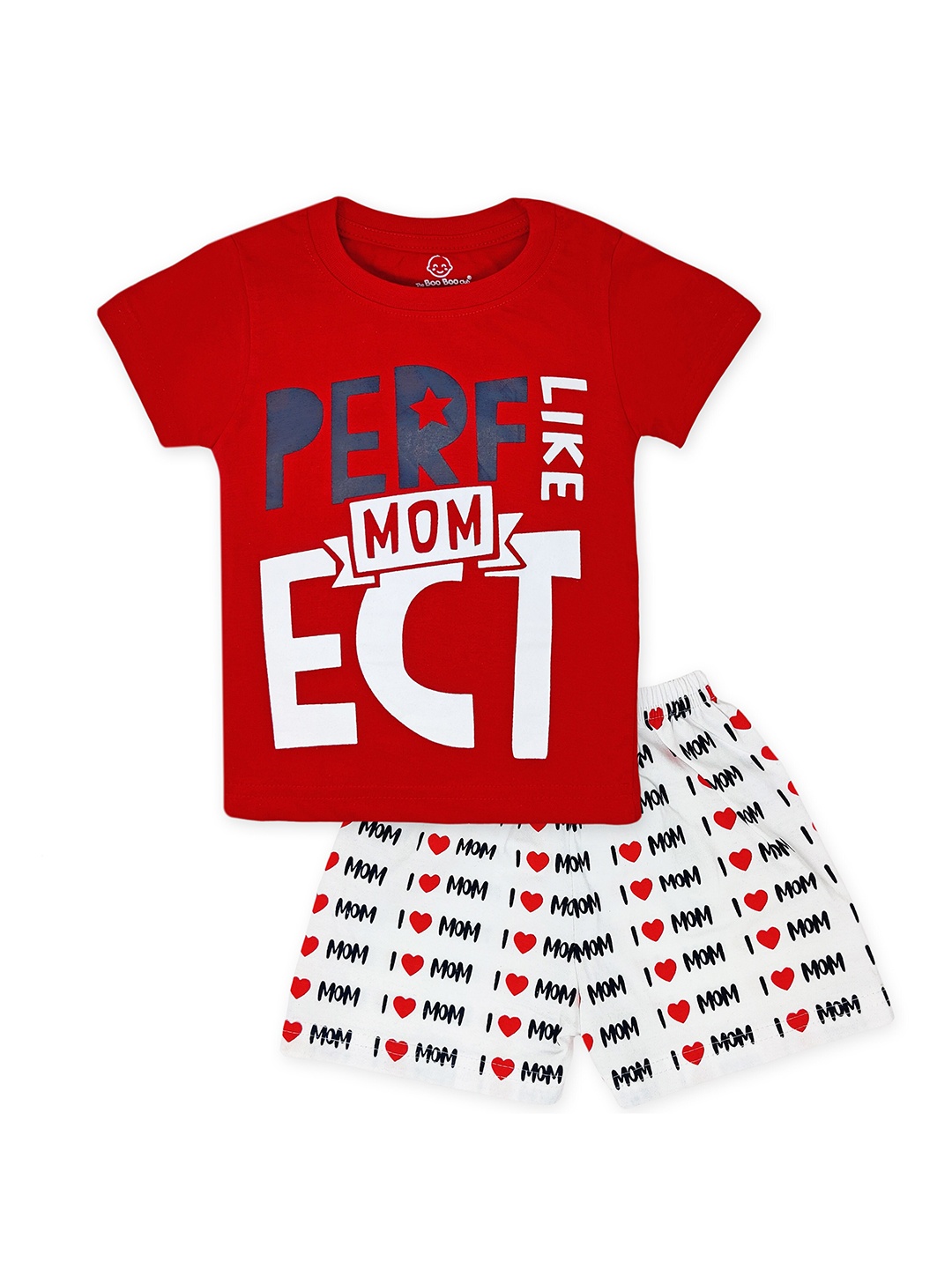 

The Boo Boo Club Kids Typography Printed Pure Cotton Night suit, Red