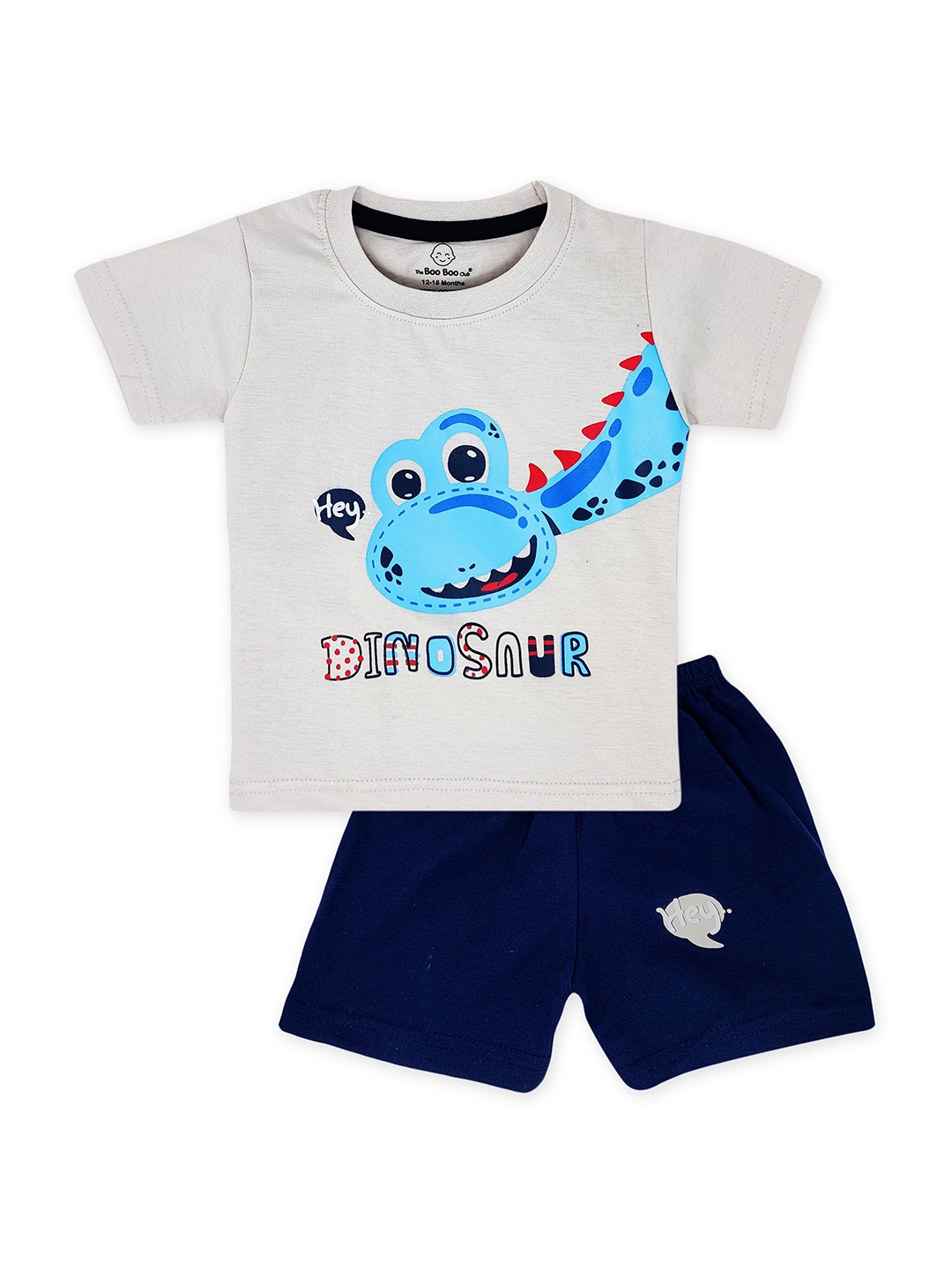 The Boo Club Kids Printed Pure Cotton T-shirt with Shorts, Grey