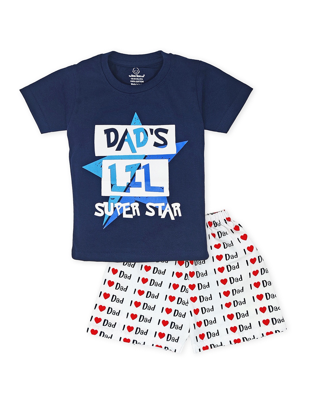 

The Boo Boo Club Kids Blue & White Printed Pure Cotton T-shirt with Shorts