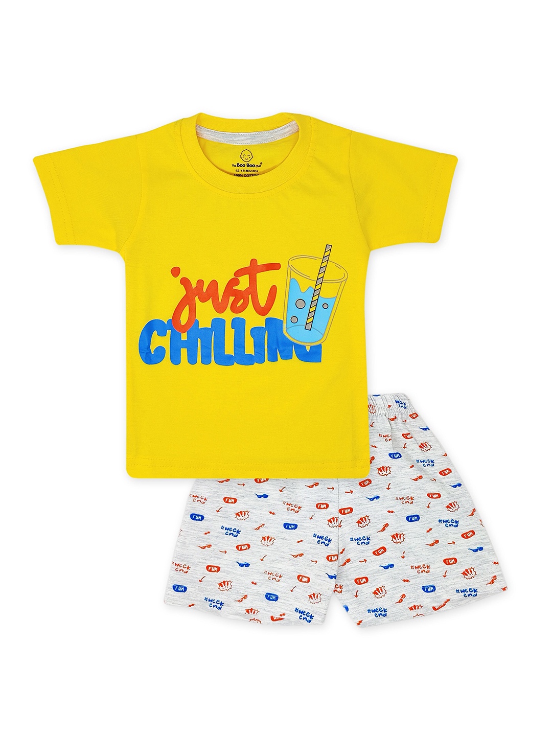

The Boo Boo Club Pure Cotton Typography Printed Unisex Kids Night suit, Yellow