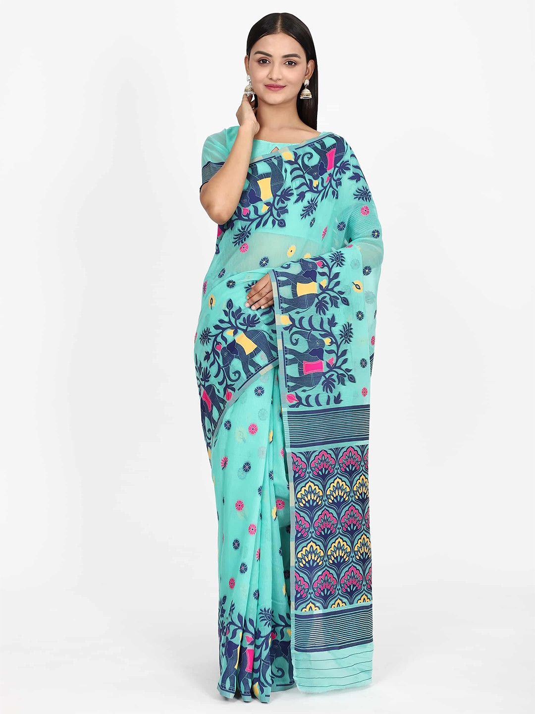 

Silk Land Blue Woven Design Pure Cotton Jamdani Saree
